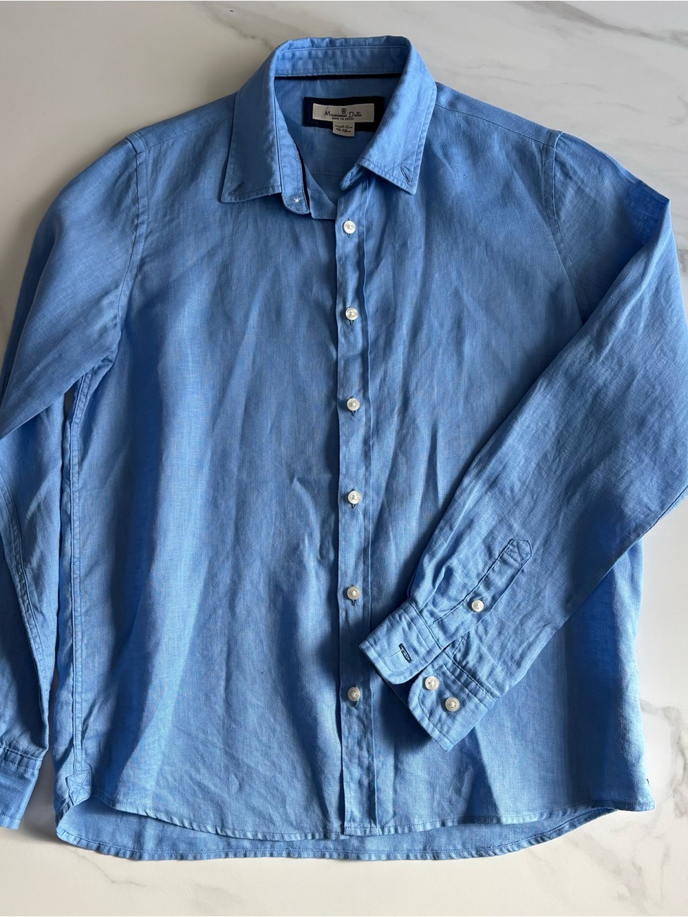 Massimo Dutti Boys Light Blue Button-Down Shirt linen sz 11 y.o.